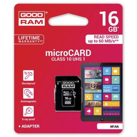 microSD 16GB CARD class 10 UHS I + adapter - retail blister