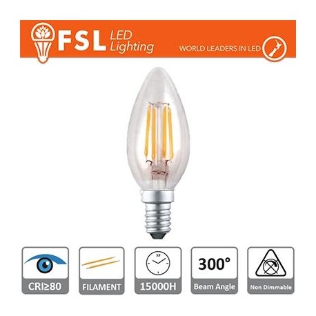 C35 - 2W 2700K 180LM 300º 35x98mm CRI80 E14 15.000H