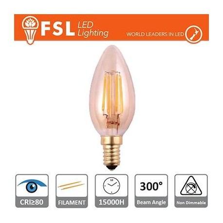 C35 - 2W 2200K 180LM 300º 35x98mm CRI80 E14 15.000H
