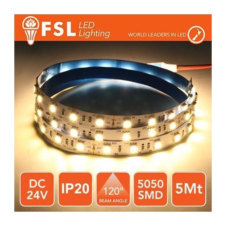 Striscia LED 5050 - 5Metri 12W 1100Lm 3000K 24V IP20 60led