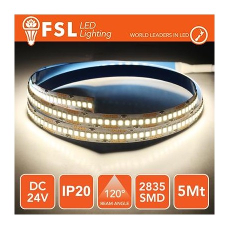 Striscia LED 2835 - 5Metri 16W 1800Lm 4000K 24V IP20 240led