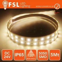 Striscia LED 5050 - 5Metri 12W 1000Lm 3000K 24V IP65 60led
