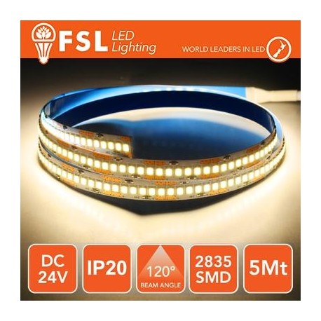 Striscia LED 2835 - 5Metri 16W 1800Lm 3000K 24V IP20 240led