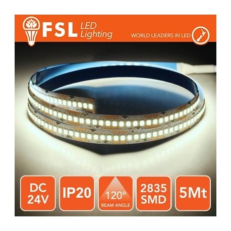Striscia LED 2835 - 5Metri 16W 1800Lm 6500K 24V IP20 240led